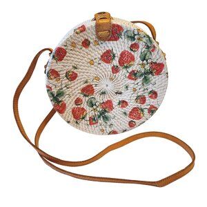 Strawberry Raffia Rattan Ata Crossbody Bag